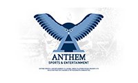 A blue bird with wings spread and the name of anthem sports & entertainment.