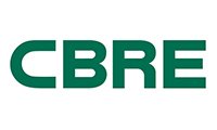 A green and white logo of cbre