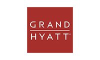 A red square with the words grand hyatt on it.