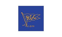 A blue square with the hgc logo on it.