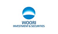 A blue and white logo of woori investment & securities.