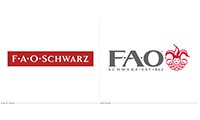 A red and white logo is next to the word " fao schwarz ".