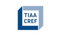 A blue and white logo of tiaa cref