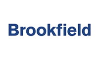 A blue and white logo of brookfield.